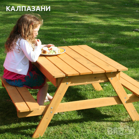 Градински Комплект GINGER HOME 2 в 1, Детска Маса за Пикник и Пясъчник, Игри на Открито, Дървен, 96х, снимка 4 - Други - 44670183