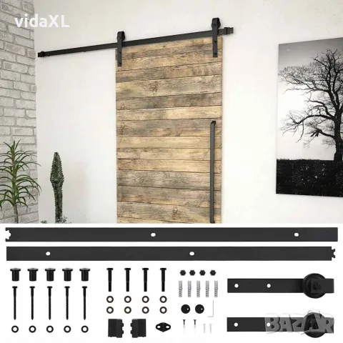 vidaXL Комплект механизъм за плъзгаща врата SKIEN 183 см стомана черен, снимка 2 - Железария - 56146061