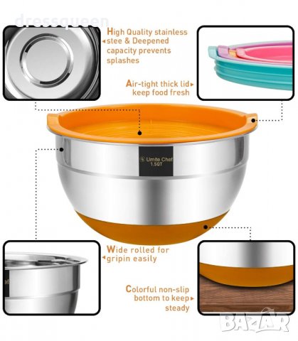 3155 Метални купи за разбъркване със силиконово дъно, снимка 2 - Съдове за готвене - 34237846