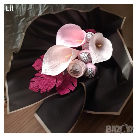 Букети от крепхартия и бонбони, снимка 5 - Изкуствени цветя - 53135078