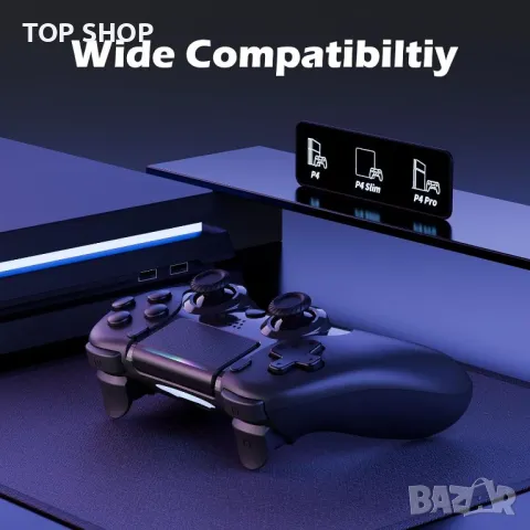 Контролер Clevo за PS4, безжичен контролер за игри, съвместим с P4, P4 Slim,P4 Pro с двойна вибрация, снимка 2 - Аксесоари - 49785472