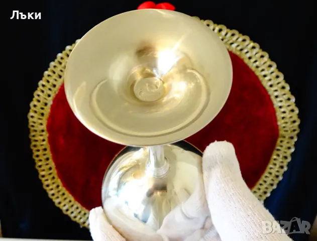 Старинна посребрена чаша на столче,бронз. , снимка 4 - Антикварни и старинни предмети - 48295639