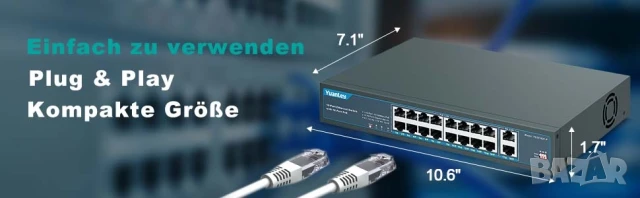 YuanLey 26 порта PoE суич, 24x 10/100Mbps PoE+, 2х 1000Mbps Gigabit, снимка 11 - Суичове - 50275742