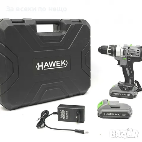 Акумулаторен ударен винтоверт 24V с инструменти и 2 батерии HAWEK, снимка 2 - Винтоверти - 50337835