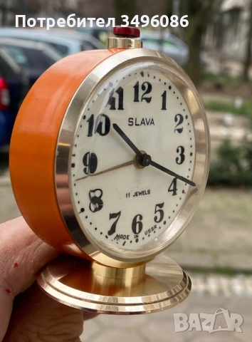 Стар съветски механичен будилник СЛАВА 11 камъка, снимка 8 - Колекции - 54058934