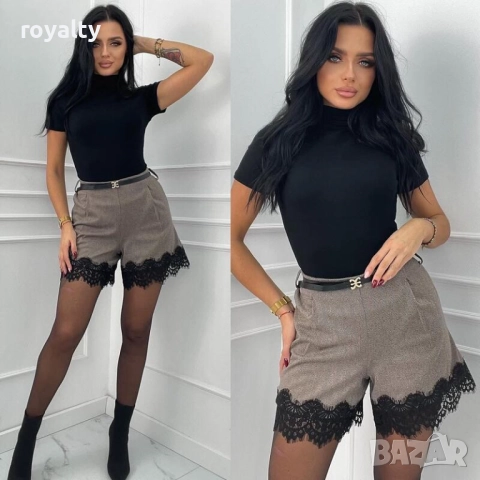 Вълнени къси панталонки с дантела и камъни