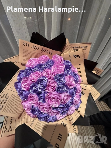 ръчноизработени букети от сатенени ленти , снимка 5 - Изкуствени цветя - 53329194