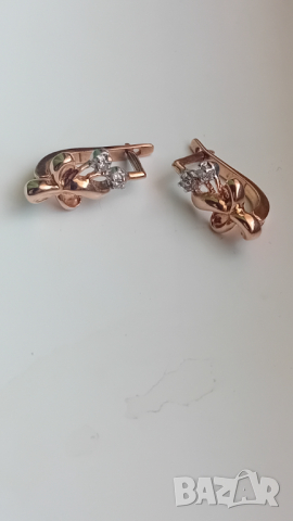 Ретро руски диамантени златни обеци, снимка 2 - Обеци - 44585001