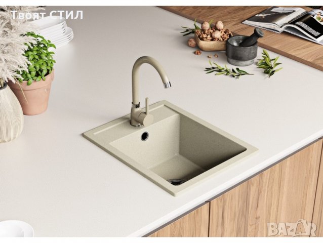Гранитна Мивка за Кухня модел РИГА Антибактериална Бежава Кухненска Мивка, снимка 4 - Други - 30074530