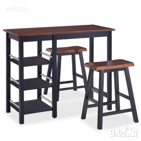 vidaXL Бар комплект, 3 части, МДФ, черен(SKU:245363)