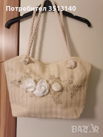 чанта за лятото от рафия с апликация машинна бродерия