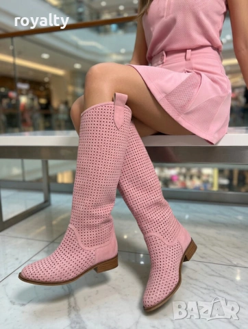 Равни летни ботуши - розов велур