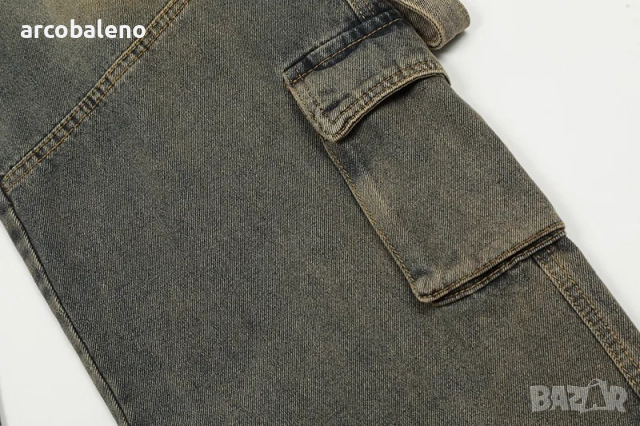 Американски дамски ретро дънки с множество джобове, свободни, изпрани, прави, широки, снимка 6 - Дънки - 51668007