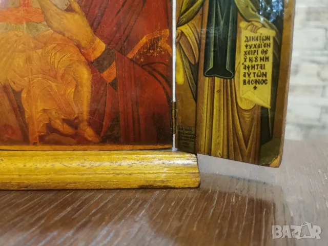 ръчно резбован стар триптих, снимка 3 - Антикварни и старинни предмети - 49243234