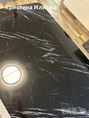 Трапезна стъклена маса четна, мрамор, снимка 3 - Маси - 53358375