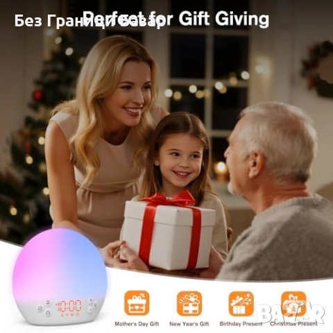 Нов Алармен часовник с изгрев, бял шум и цветна нощна светлина за стая , снимка 8 - Друга електроника - 51584206