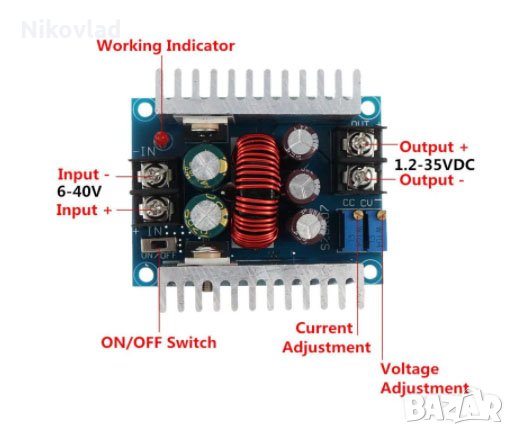 Понижаващ модул от 5-40V до 1.2-35V 20А, снимка 6 - Друга електроника - 29785019