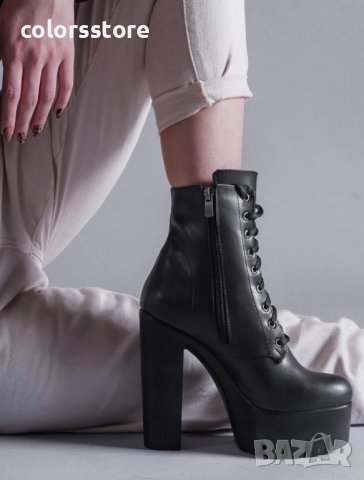 Боти на ток - черна кожа с черно ходило - BT13