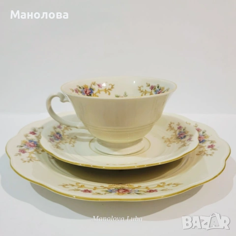 Троен комплект, порцеланова чаша за чай Mitterteich Bavaria., снимка 2 - Други ценни предмети - 54011887