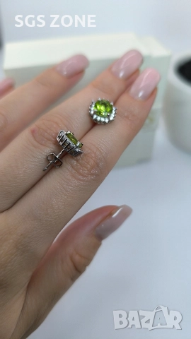 Сребърни обеци с перидот, снимка 4 - Обеци - 52857412