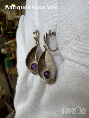Дизайнерски сребърни обеци с аметист №7597, снимка 2 - Нумизматика и бонистика - 52361728