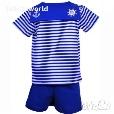 Ново детско моряшко комплектче с трансферен печат Делфинчета и моряшка яка, снимка 2 - Детски комплекти - 48406079