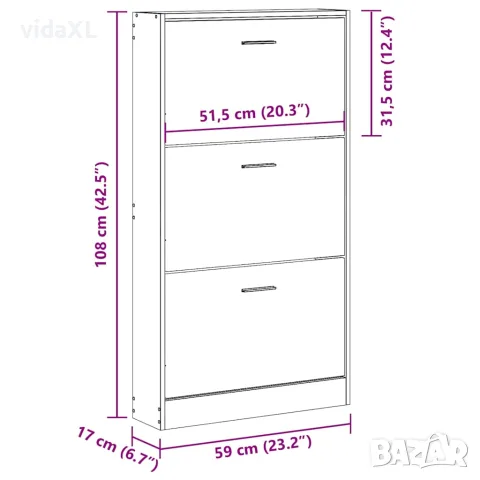 vidaXL Шкаф за обувки, бял, 59x17x108 см, инженерно дърво, снимка 9 - Шкафове - 56147118