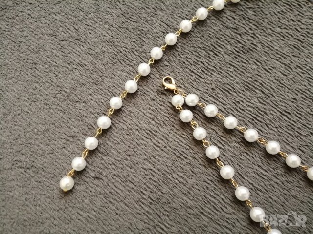 Стилен дамски колан с бели перли и верижка в златист цвят, снимка 5 - Колани - 42790882