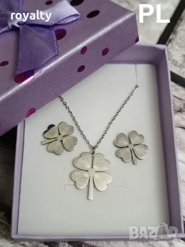 Подаръчен комплект четирилистна детелина посребрено, снимка 2 - Подаръци за жени - 49224178