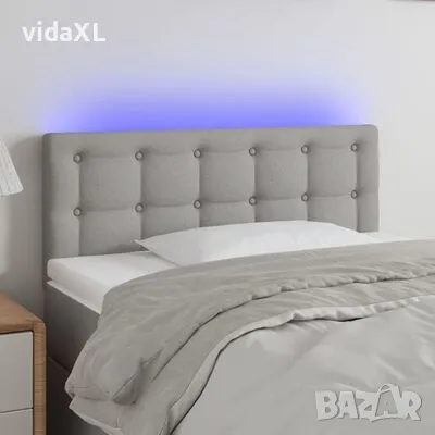 vidaXL LED горна табла за легло, светлосива, 90x5x78/88 см, плат(SKU:3122028), снимка 2 - Спални и легла - 49224767