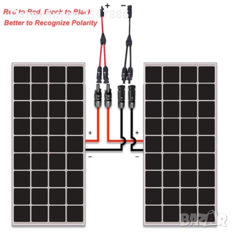 Женски и мъжки кабелни разклонители и конектори MC4 Y 2в1 за соларни панели, снимка 4 - Друга електроника - 51756223