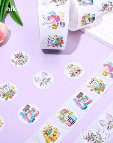 100 бр Великденски заек Пролетни малки самозалепващи лепенки стикери за ръчна изработка за подарък, снимка 3 - Други - 49640374