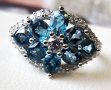 Елегантен сребърен 925 пръстен с родиево покритие и Натурални London Blue Топази и Циркони!, снимка 1 - Пръстени - 42381089