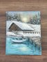 Зимен пейзаж с къща маслена картина , снимка 2