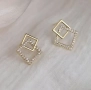 Нови дамски обеци златисти квадрати златни, снимка 2