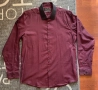 Мъжка риза Бордо с черна яка, slim fit, снимка 1