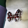 Сребърен 925 пръстен - Пеперуда с Родиево покритие и Натурални Гранати и Циркони!, снимка 8