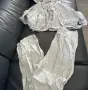 Zara дамски комплект от две части - риза и панталон, сив, лен и лиосел, размер Xs, снимка 1