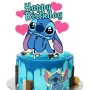 Стич stitch Happy Birthday умислен картонен топер украса за торта декор парти рожден ден, снимка 1