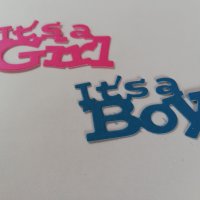 Хартиен елемент надпис it's a girl it's a boy скрапбук декорация - 2 бр , снимка 2 - Други - 37874246
