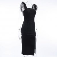 Черна рокля с щраусови пера луксозна елегантна нова година розова сива, снимка 15 - Рокли - 31235980