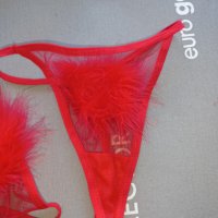 Червен секси комплект пухче Xs, снимка 3 - Бельо - 37968143