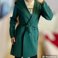 Тънко палто с качулка маслено зелено  , снимка 3 - Палта, манта - 44569301