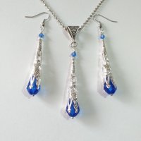 Великолепен комплект Викториански стил с кристали в кралско синьо и орнаменти в цвят Сребро , снимка 5 - Бижутерийни комплекти - 34939748