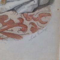 Стара цветна френска антикварна гравюра в рамка подписана, снимка 3 - Антикварни и старинни предмети - 44165147