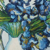 Ириси 40х50 см, Сини цветя, картина, снимка 2 - Картини - 31781028