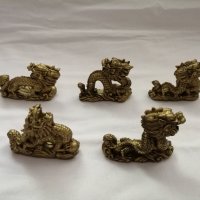 Комплект сувенири статуетки китайски дракони в бронзов цвят, снимка 4 - Статуетки - 44466254