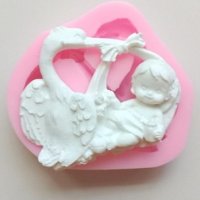 Щъркел носещ бебе силиконов молд форма фондан шоколад гипс, снимка 1 - Форми - 36817472