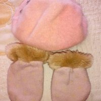 Бебешки ръкавици и шапка розови комплект, снимка 3 - Шапки, шалове и ръкавици - 30801905