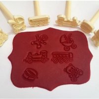6 бр малки печати печат бебешки играчки мече количка влак барабан за бисквитки фондан украса, снимка 1 - Форми - 32932055